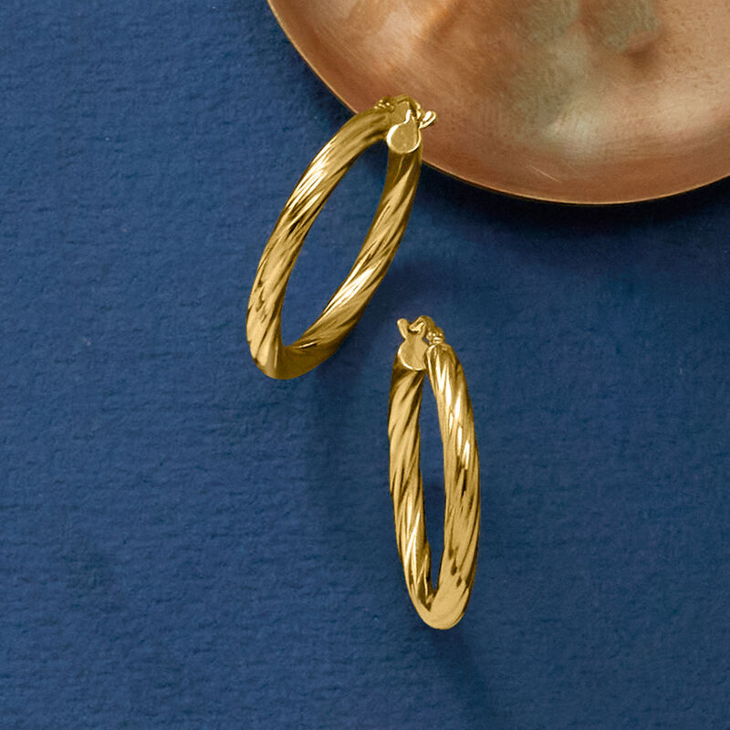 Italian 18kt Yellow Gold Twisted Hoop Earrings. 1&quot; image number 4
