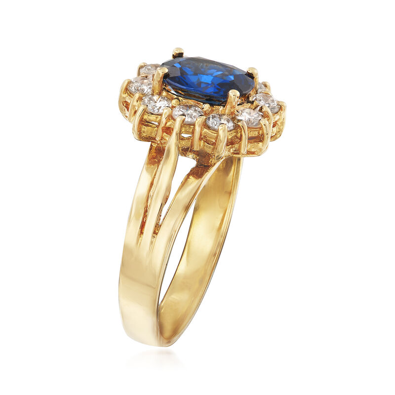 C. 1980 Vintage 1.48 Carat Sapphire and .70 ct. t.w. Diamond Ring in 18kt Yellow Gold image number 2