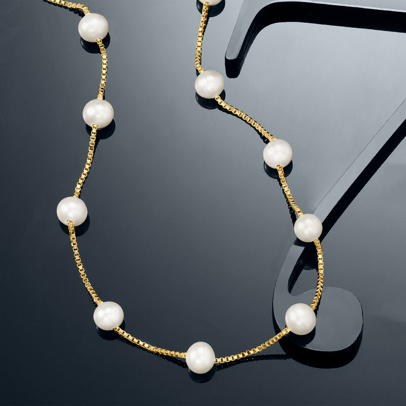 6-6.5mm Cultured Pearl Station Necklace in 18kt Gold Over Sterling image number 2