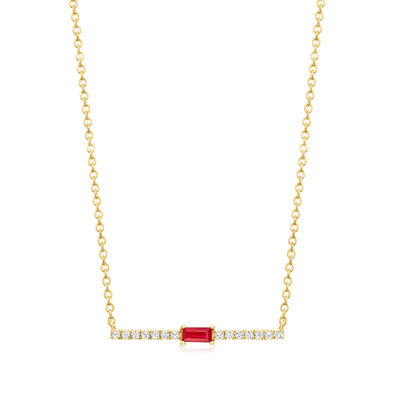 .20 Carat Ruby and .11 ct. t.w. Diamond Bar Necklace in 14kt Yellow Gold image number 0
