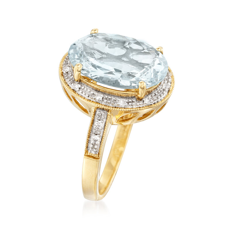 4.20 Carat Aquamarine Ring with Diamond Accents in 14kt Yellow Gold image number 2