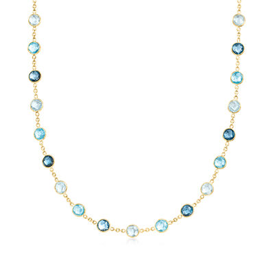 29.00 ct. t.w. Tonal Blue Topaz Station Necklace in 14kt Yellow Gold
