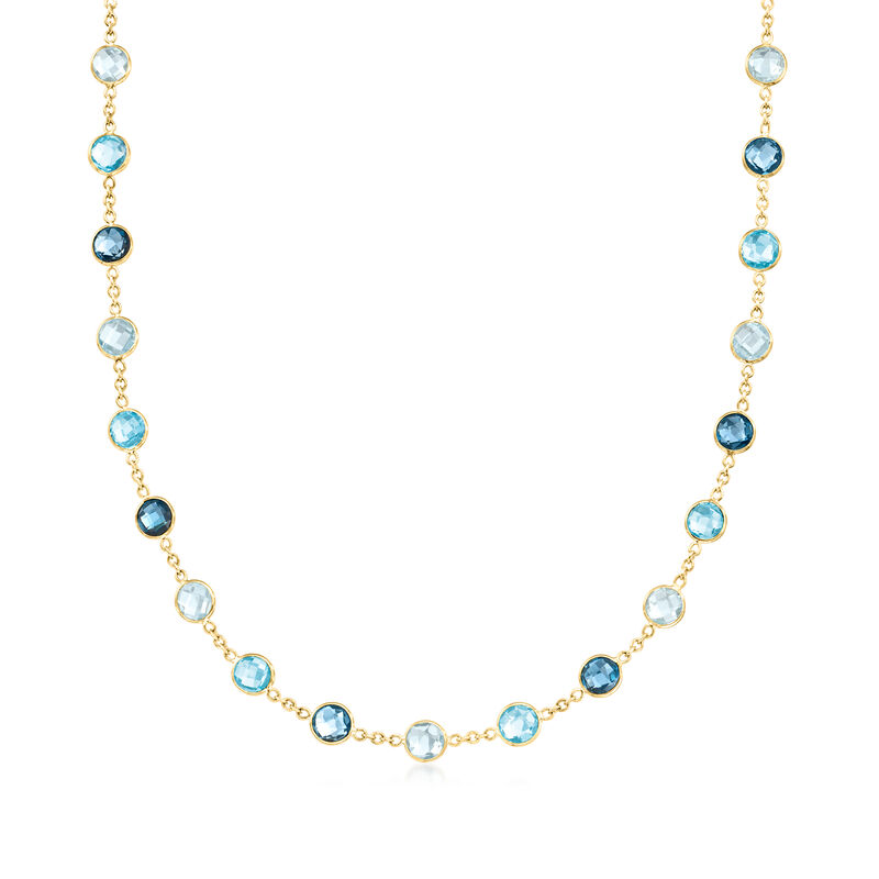 29.00 ct. t.w. Tonal Blue Topaz Station Necklace in 14kt Yellow Gold. 18&quot; image number 1