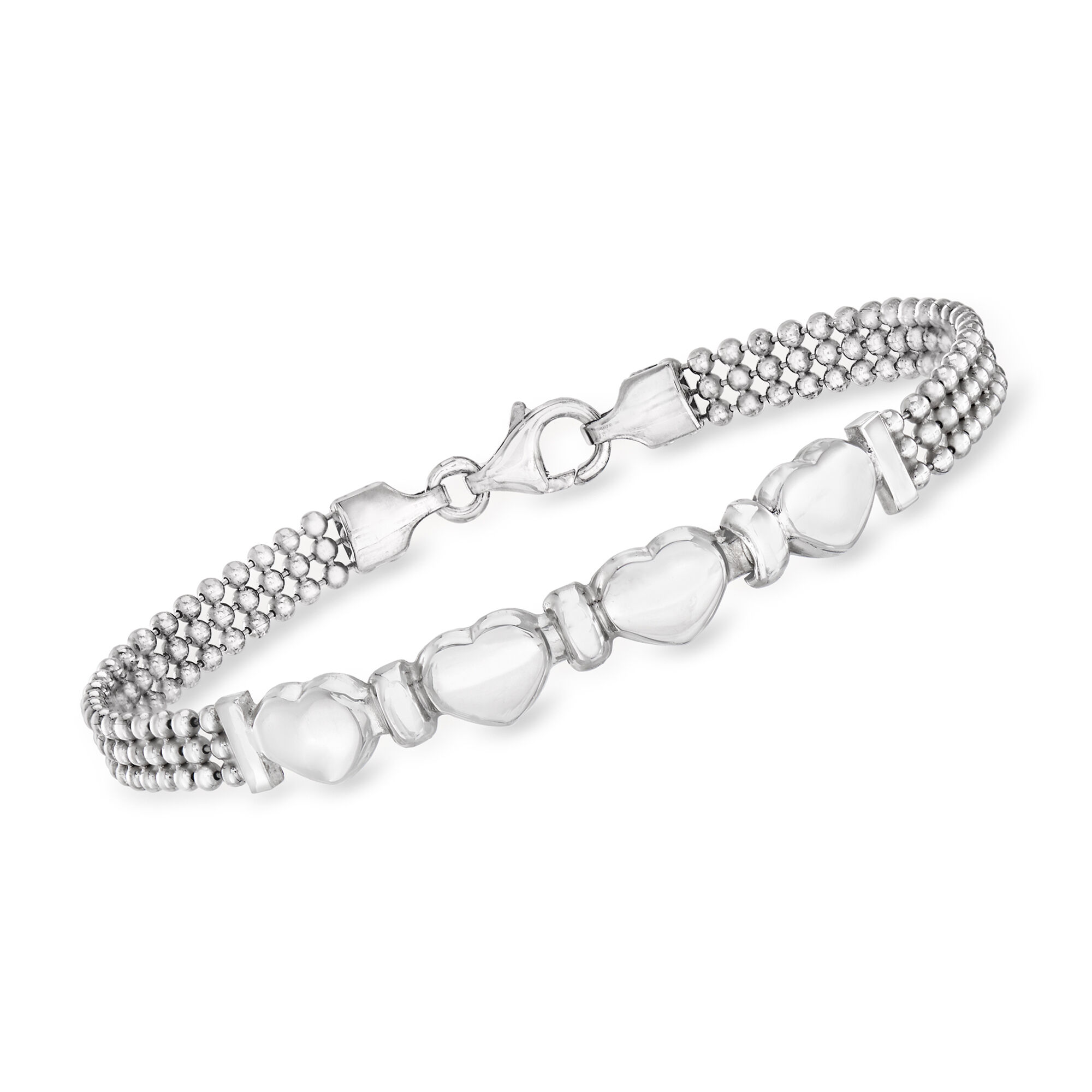 Italian Sterling Silver Heart Beaded Bracelet