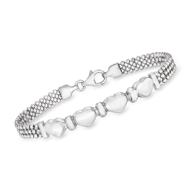 Italian Sterling Silver Heart Beaded Bracelet image number 0