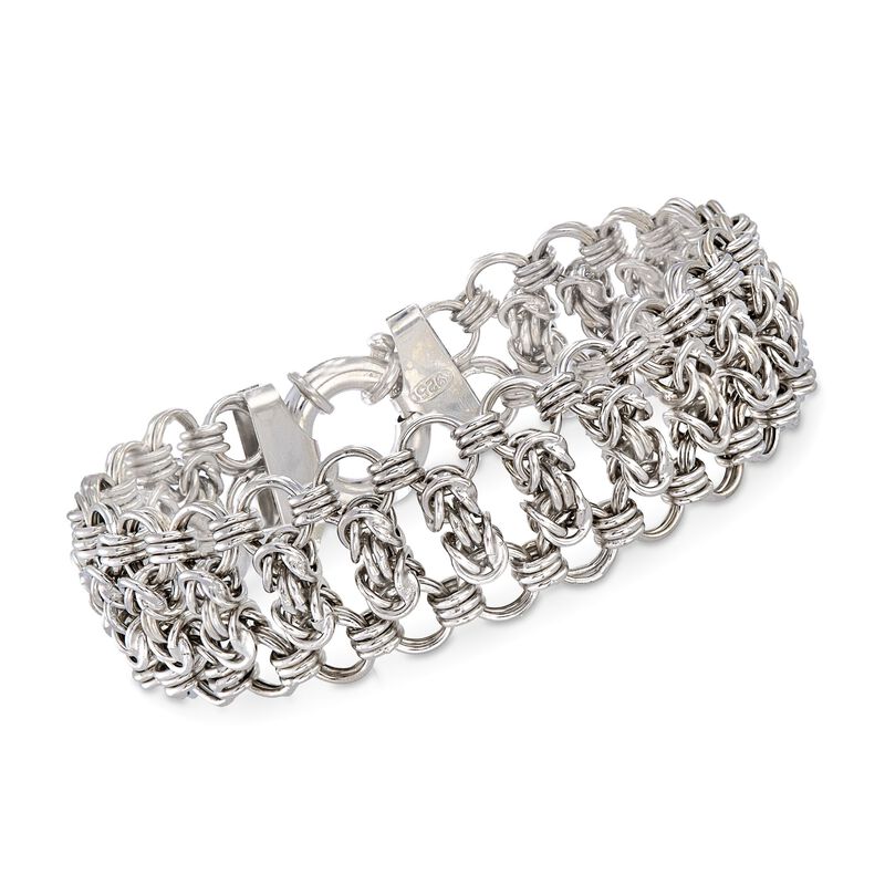 Italian Sterling Silver Byzantine and Circle-Link Bracelet image number 0