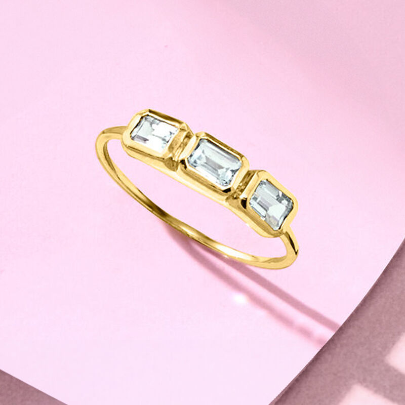 .70 ct. t.w. Aquamarine Three-Stone Ring in 14kt Yellow Gold image number 3