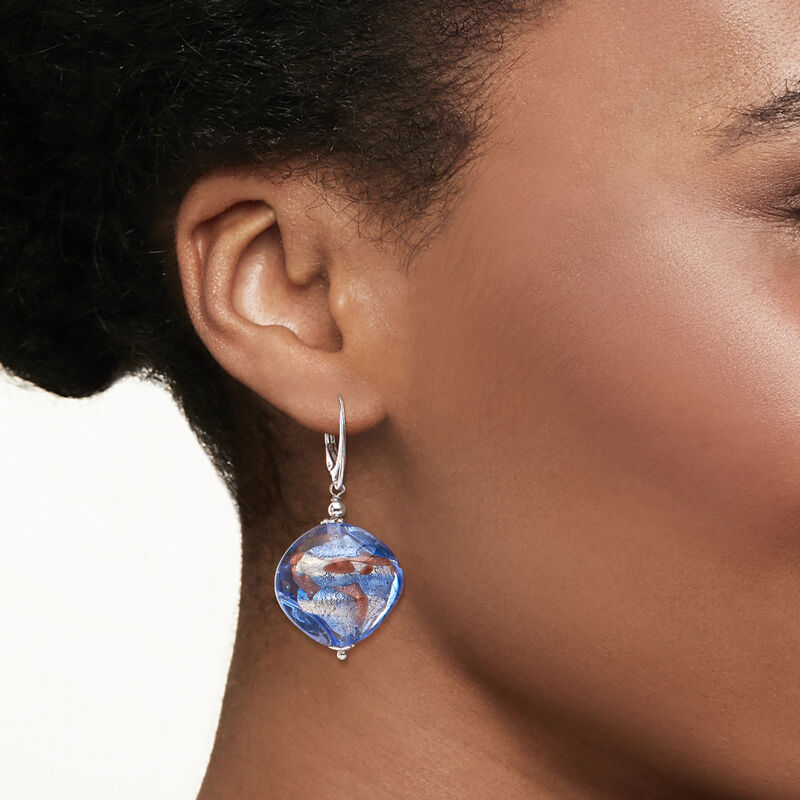 Italian Blue Murano Glass Bead Drop Earrings in Sterling Silver image number 1
