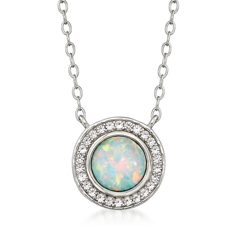 Opal and .30 ct. t.w. White Topaz Necklace in Sterling Silver image number 0