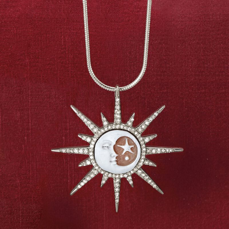 12mm Sun and Moon Shell Cameo Pendant with .62 ct. t.w. Diamonds in Sterling Silver image number 2