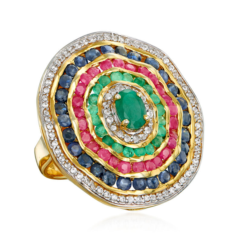 2.80 ct. t.w. Multi-Gemstone Circle Ring in 18kt Gold Over Sterling image number 3