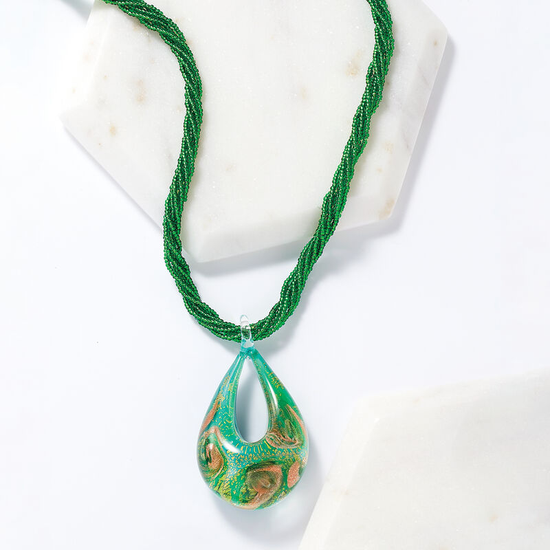 Italian Murano Glass Bead Six-Strand Pendant Necklace in 18kt Gold Over Sterling image number 3