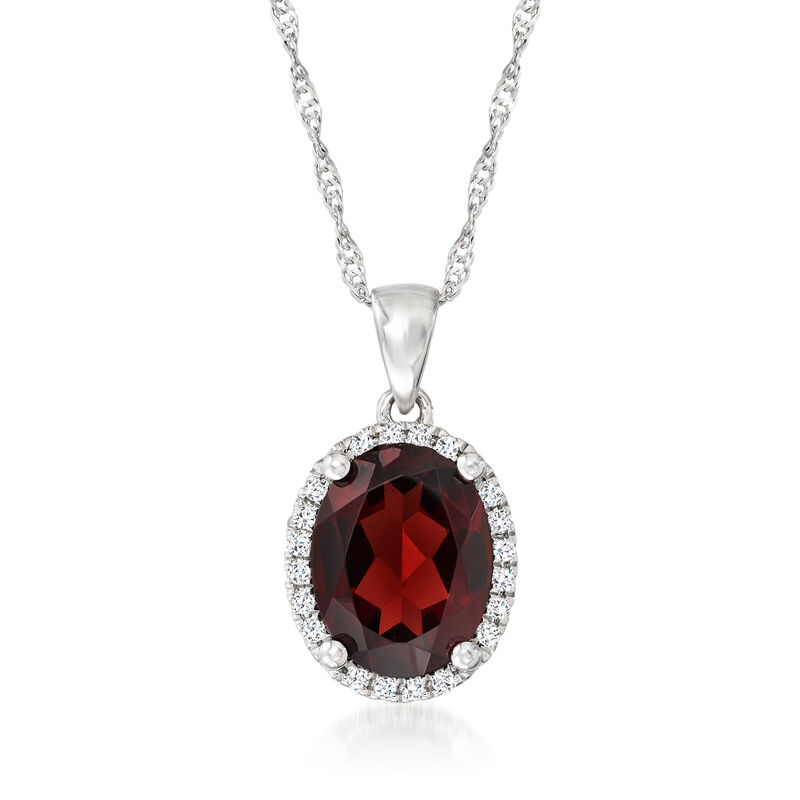 2.00 Carat Garnet Pendant Necklace with Diamond Accents in 14kt White Gold. 18&quot; image number 1