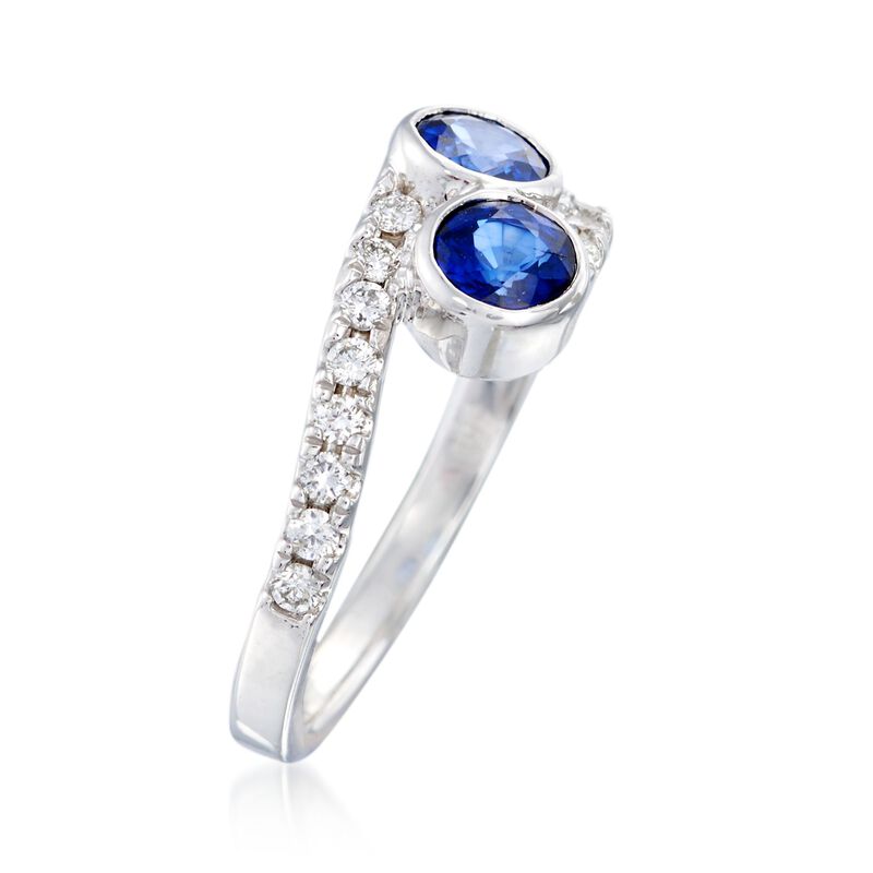 1.00 ct. t.w. Sapphire and .32 ct. t.w. Diamond Two-Stone Ring in 14kt White Gold image number 2