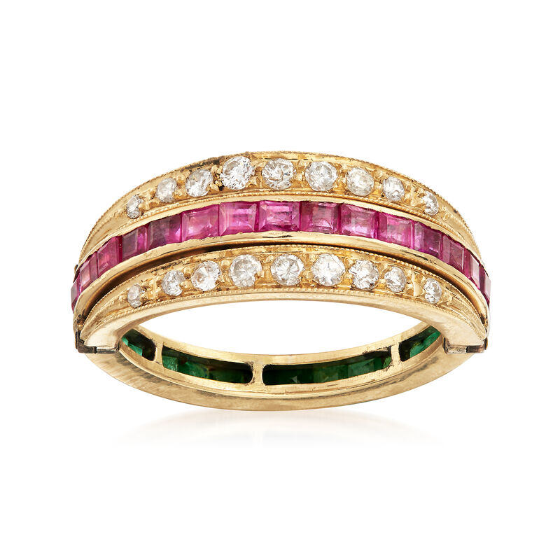 C. 1960 Vintage 2.45 ct. t.w. Ruby, Emerald and Diamond Reversible Ring in 18kt Yellow Gold image number 0
