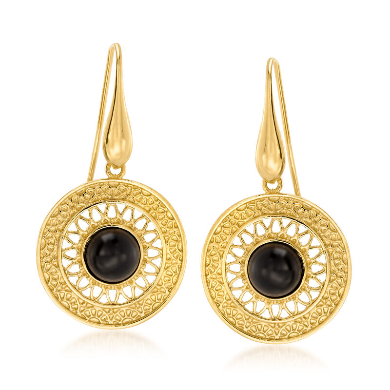Italian 8mm Black Onyx Openwork Drop Earrings in 18kt Gold Over Sterling image number 0