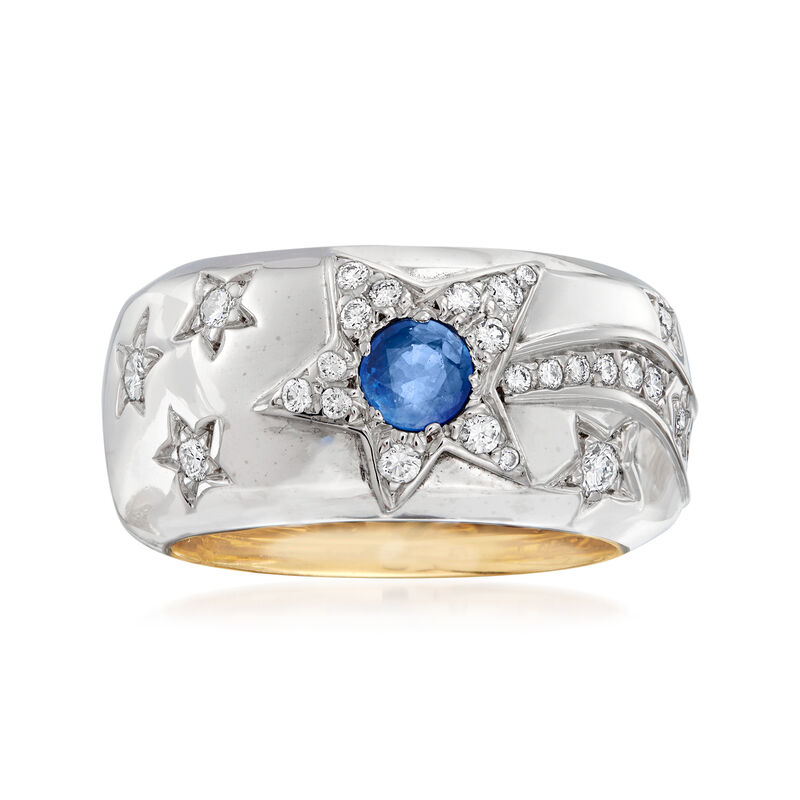 C. 1980 Vintage Chanel 1.05 ct. t.w. Blue and Yellow Sapphire and .25 ct. t.w. Diamond Star Ring in 18kt Two-Tone Gold. Size 5 image number 0