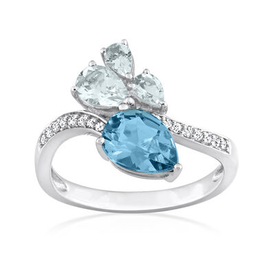 1.30 Carat Swiss Blue Topaz and .60 ct. t.w. Aquamarine Ring with Diamonds in 14kt White Gold