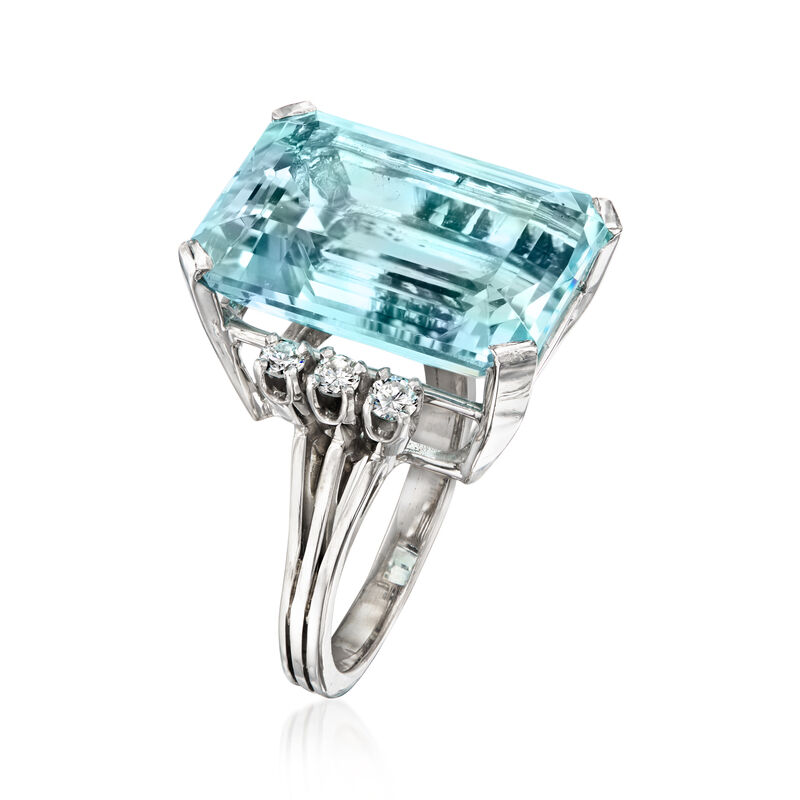 C. 1960 Vintage 15.00 Carat Aquamarine Ring with .35 ct. t.w. Diamonds in 18kt White Gold image number 2