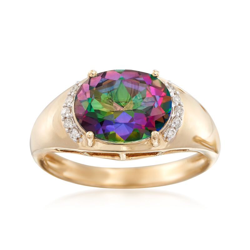 2.90 Carat Mystic Topaz Ring with Diamond Accents in 14kt Yellow Gold. Size 5 image number 0