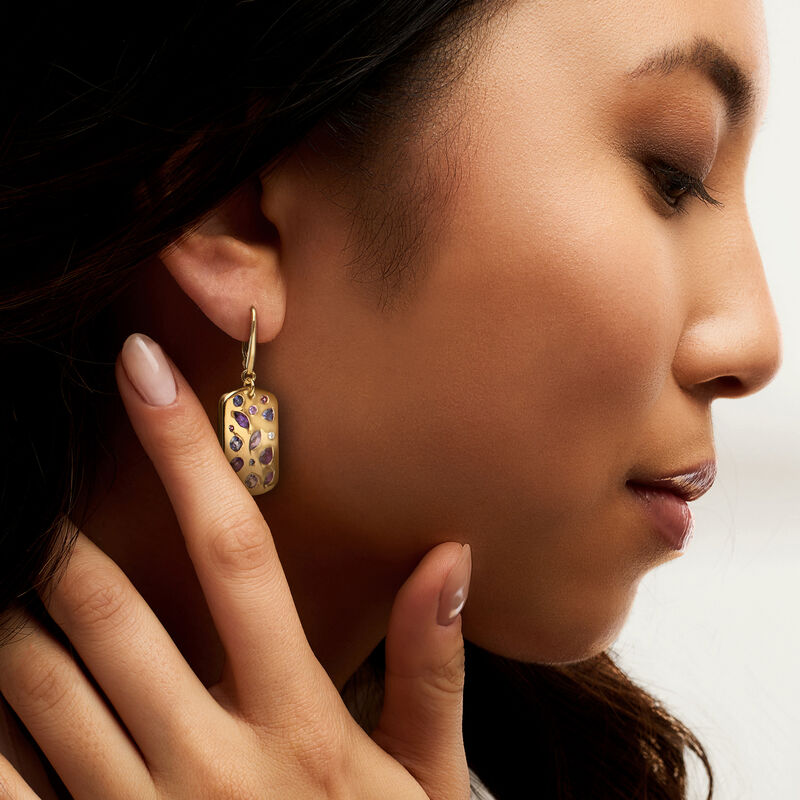 2.13 ct. t.w. Multi-Gemstone Scattered Tag Drop Earrings with Lab-Grown Diamonds in 18kt Gold Over Sterling  image number 1