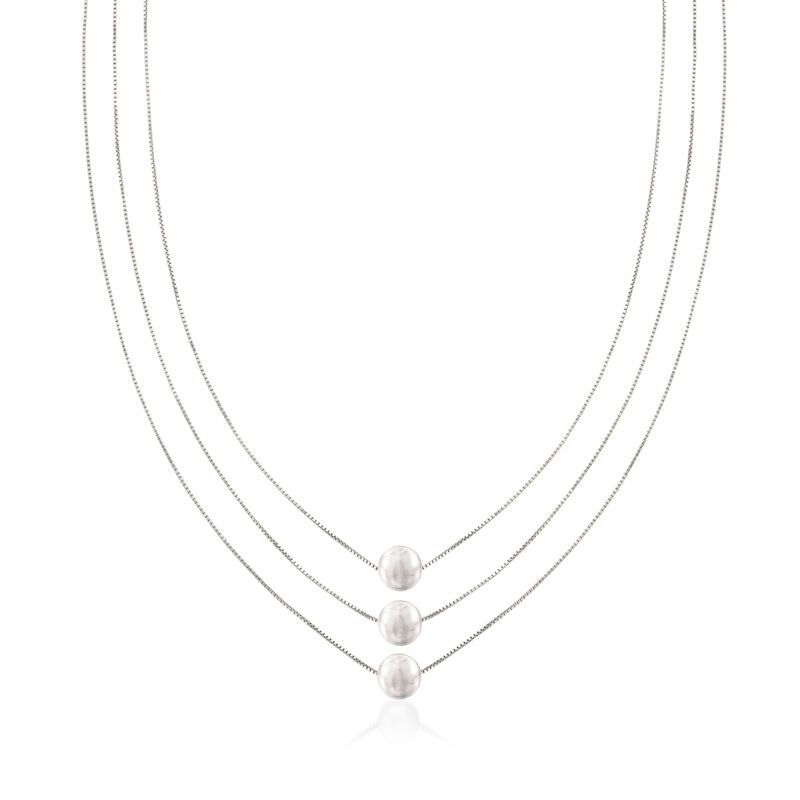 Sterling Silver Three-Strand Layered Bead Necklace image number 0