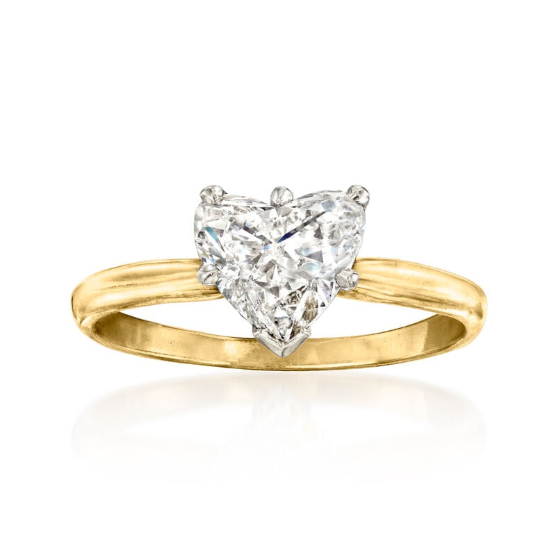 C. 1980 Vintage 1.15 Carat Heart-Shaped Diamond Solitaire Ring in 14kt Yellow Gold. Size 5.5 image number 0