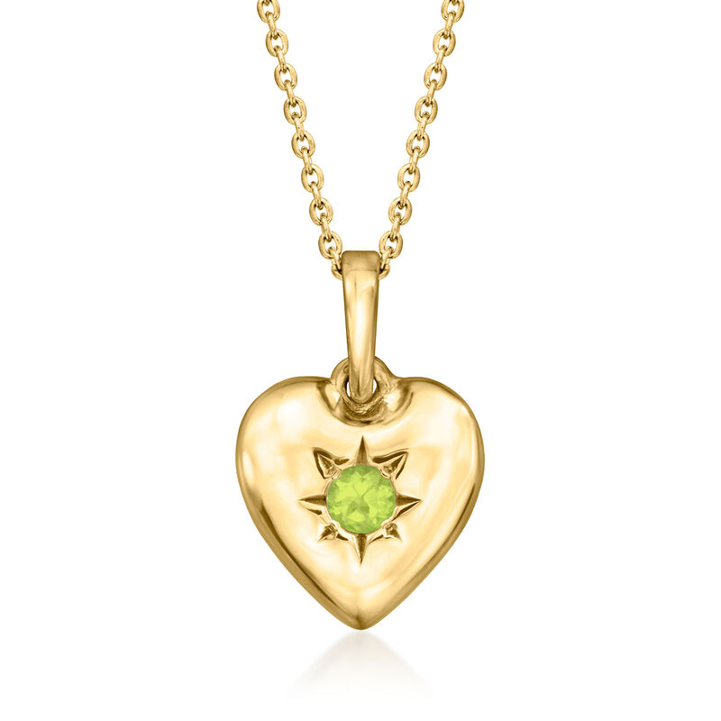 August/Peridot - Birthstone Heart Pendant Necklace in 18kt Gold Over Sterling. 18" image number 0