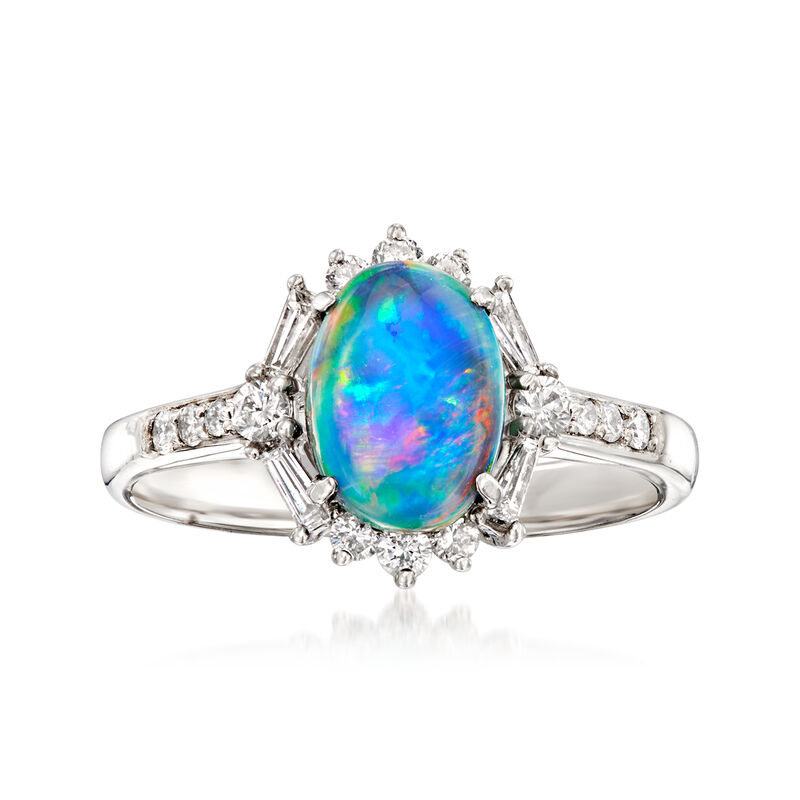 C. 1990 Vintage Black Opal Ring with .35 ct. t.w. Diamonds in Platinum image number 0