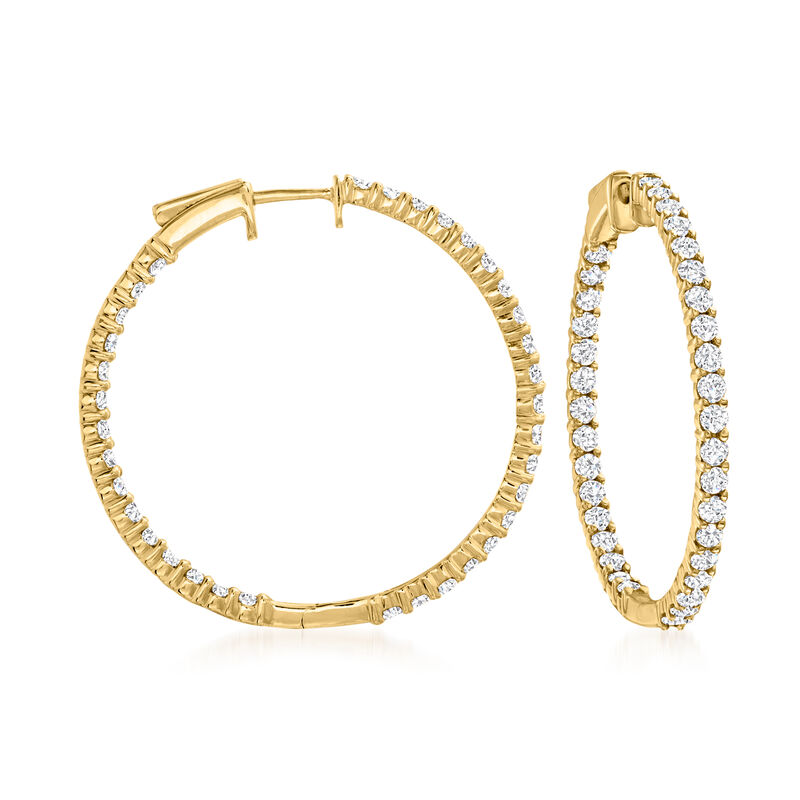 3.00 ct. t.w. Diamond Inside-Outside Hoop Earrings in 14kt Yellow Gold. 1 1/4&quot; image number 0