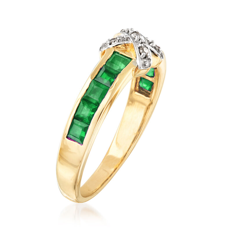 .90 ct. t.w. Emerald X Ring with Diamond Accents in 14kt Yellow Gold image number 2