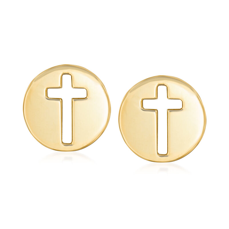 Italian 14kt Yellow Gold Cut-Out Cross Stud Earrings image number 0
