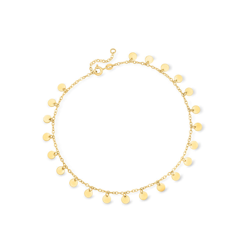 Italian 14kt Yellow Gold Circle-Station Anklet. 9" image number 0