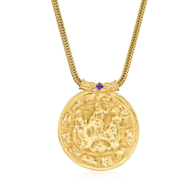 Italian Tagliamonte .20 Carat Amethyst Cameo-Style Pendant Necklace in 18kt Gold Over Sterling image number 0