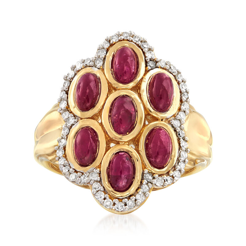 2.10 ct. t.w. Ruby and .31 ct. t.w. Diamond Cluster Ring in 18kt Gold Over Sterling image number 0