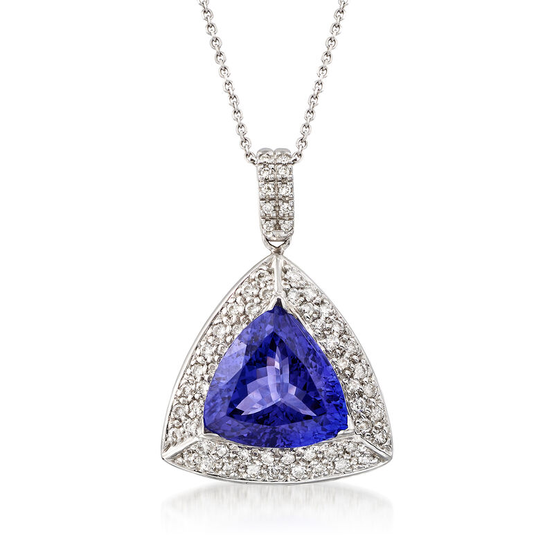 8.75 Carat Tanzanite Triangle and .85 ct. t.w. Diamond Pendant Necklace in 14kt White Gold. 16&quot; image number 1