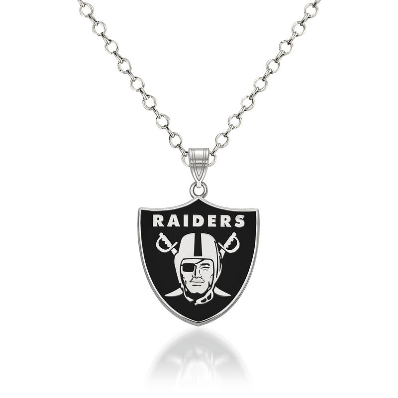 Sterling Silver NFL Oakland Raiders Enamel Pendant Necklace. 18&quot; image number 0