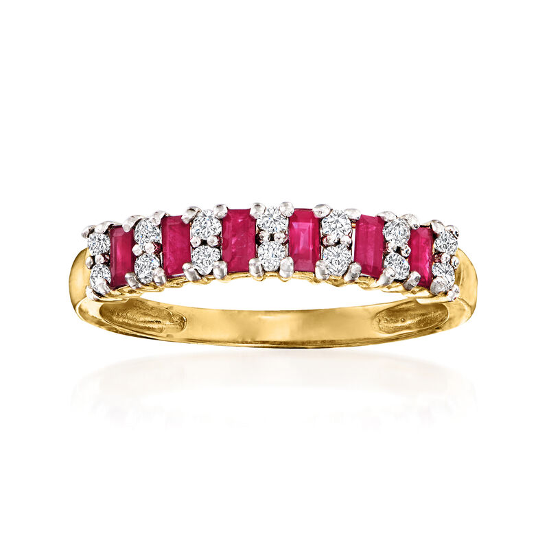 .30 ct. t.w. Ruby and .21 ct. t.w. Diamond Ring in 14kt Yellow Gold. Size 7 image number 0