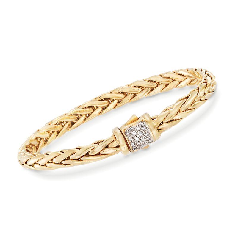 Phillip Gavriel &quot;Woven Gold&quot; .18 ct. t.w. Pave Diamond Link Bracelet in 14kt Yellow Gold. 7.5&quot; image number 0