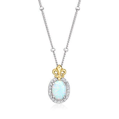 Charles Garnier "L'Opal" Lab-Grown Opal Necklace with .10 ct. t.w. CZs in Sterling Silver and 18kt Gold Over Sterling