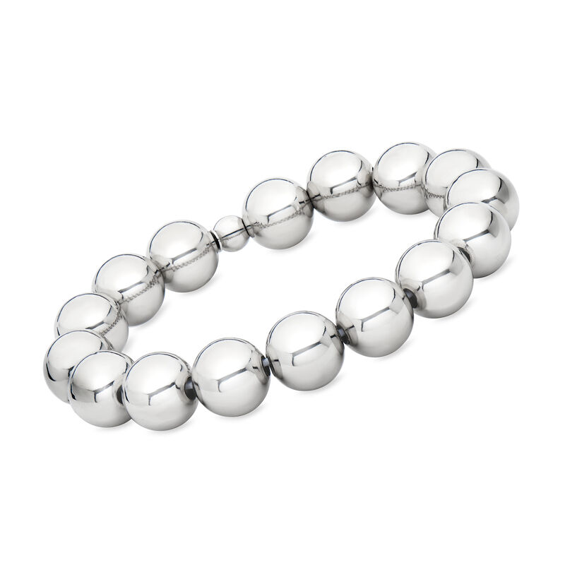 Italian 12mm Sterling Silver Bead Stretch Bracelet image number 0