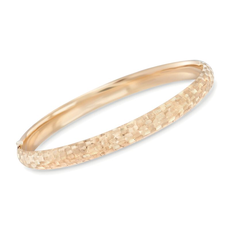 14kt Yellow Gold Textured Checkerboard Bangle Bracelet. 7&quot; image number 0