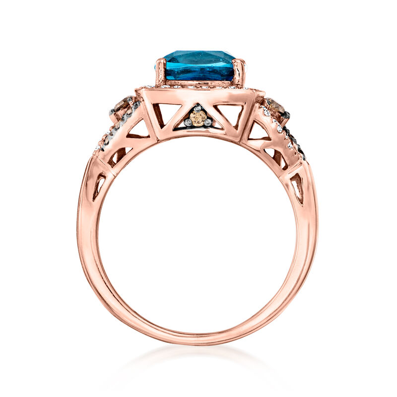 Le Vian 2.40 Carat Deep Sea Blue Topaz Ring with .40 ct. t.w. Chocolate and Vanilla Diamonds in 14kt Strawberry Gold. Size 7 image number 3