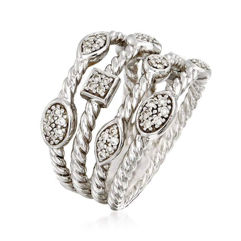C. 1990 Vintage David Yurman &quot;Confetti&quot; .25 ct. t.w. Diamond Four-Row Ring in Sterling Silver image number 2