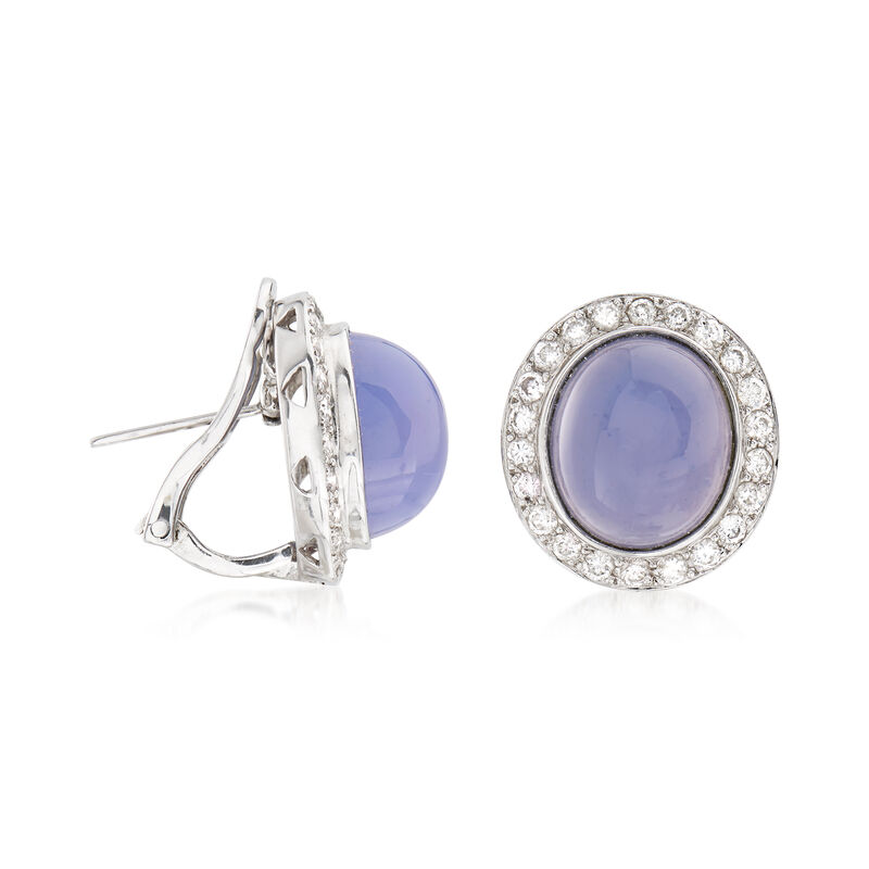 C. 1980 Vintage Chalcedony and 1.35 ct. t.w. Diamond Earrings in 18kt White Gold image number 2
