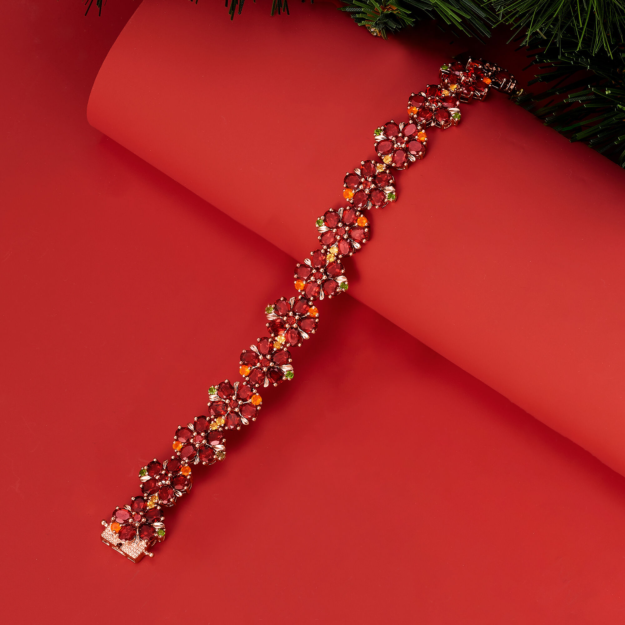 26.70 ct. t.w. Multi-Gemstone Flower Bracelet in 18kt Rose