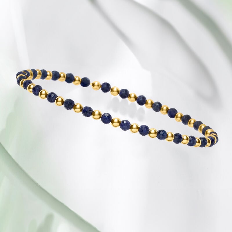 6.00 ct. t.w. Sapphire and 10kt Yellow Gold Bead Stretch Bracelet image number 3