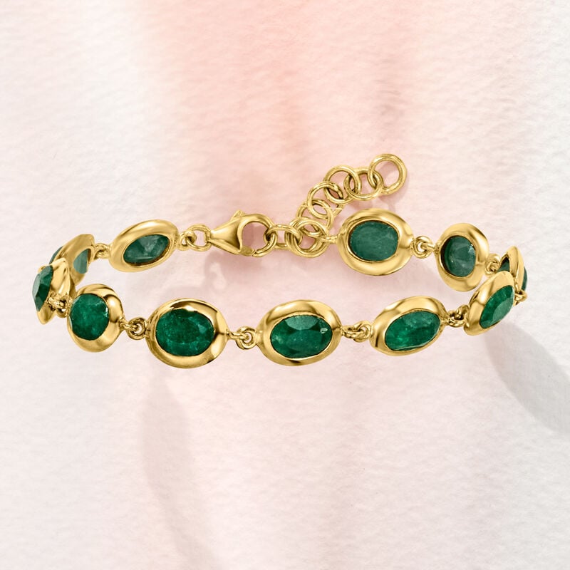 14.00 ct. t.w. Emerald Bracelet in 18kt Gold Over Sterling. 7&quot; image number 2