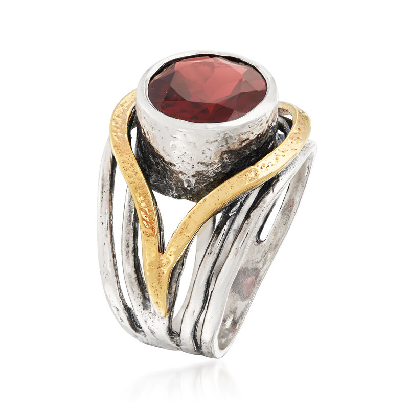 3.50 Carat Garnet Ring in Sterling Silver with 14kt Yellow Gold image number 2