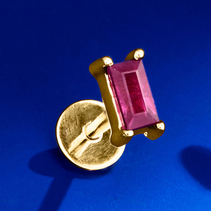 .10 Carat Baguette Ruby Single Flat-Back Stud Earring in 14kt Yellow Gold image number 4